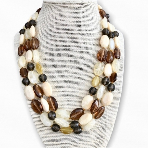 Jewelry - Triple Strand Brown Ivory Beaded Necklace
